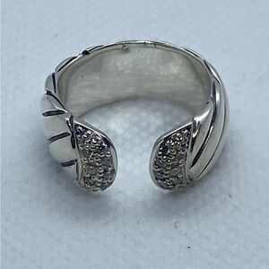 David Yurman silver sculpted open ring with pave diamonds
